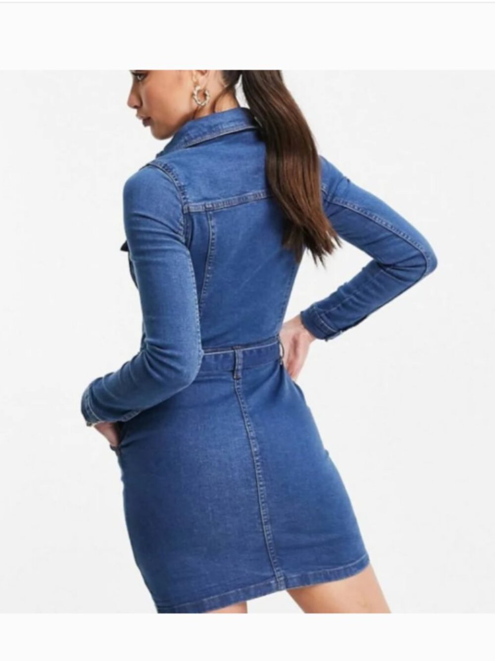 New💥Parisian stretchy COTTON denim button up belted dress pockets 284 05267 - Picture 5 of 5